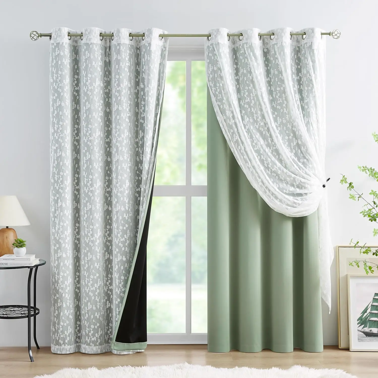 Sheer Lace Curtains with Blackout Panels Set, 2 Panels Each, Grommet Top, 52x84 Inch, Green & White for Bedroom Living Room
Sheer Lace Curtains with Blackout Panels Set, 2 Panels Each, Grommet Top, 52x84 Inch, Green & White for Bedroom Living Room