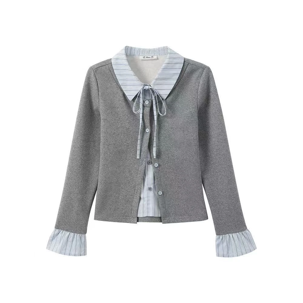 Elegant plus Size Striped Long Sleeve T-Shirt Women's Early Spring Fashion Fake Two-Piece Top Korean Style Belted Waist Shaping
Elegant plus Size Striped Long Sleeve T-Shirt Women's Early Spring Fashion Fake Two-Piece Top Korean Style Belted Waist Shaping