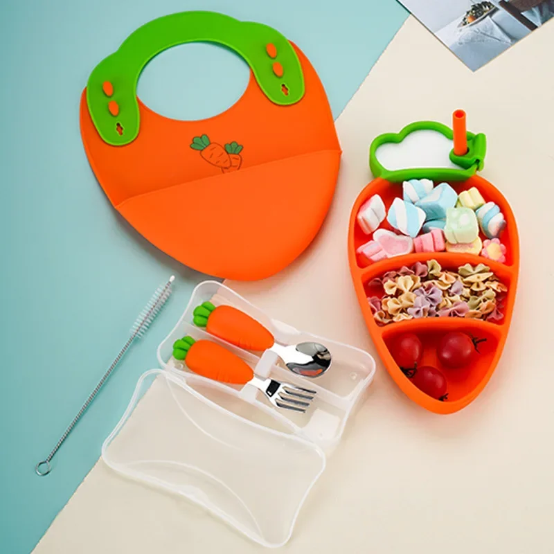 Baby Carrots Bowl Suction Training Spoon Fork Set Portable Tableware Plate Kids Children Silicone BPA Free Feeding Dining Dishes
Baby Carrots Bowl Suction Training Spoon Fork Set Portable Tableware Plate Kids Children Silicone BPA Free Feeding Dining Dishes
