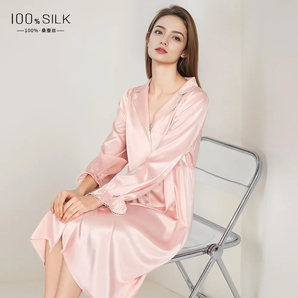 19MM 100% Mulberry Silk Pink Chemise Nightgown Women's Midi Dress Long Sleeve Nightshirt Button Down Lapel Nightdress Homewear
19MM 100% Mulberry Silk Pink Chemise Nightgown Women's Midi Dress Long Sleeve Nightshirt Button Down Lapel Nightdress Homewear