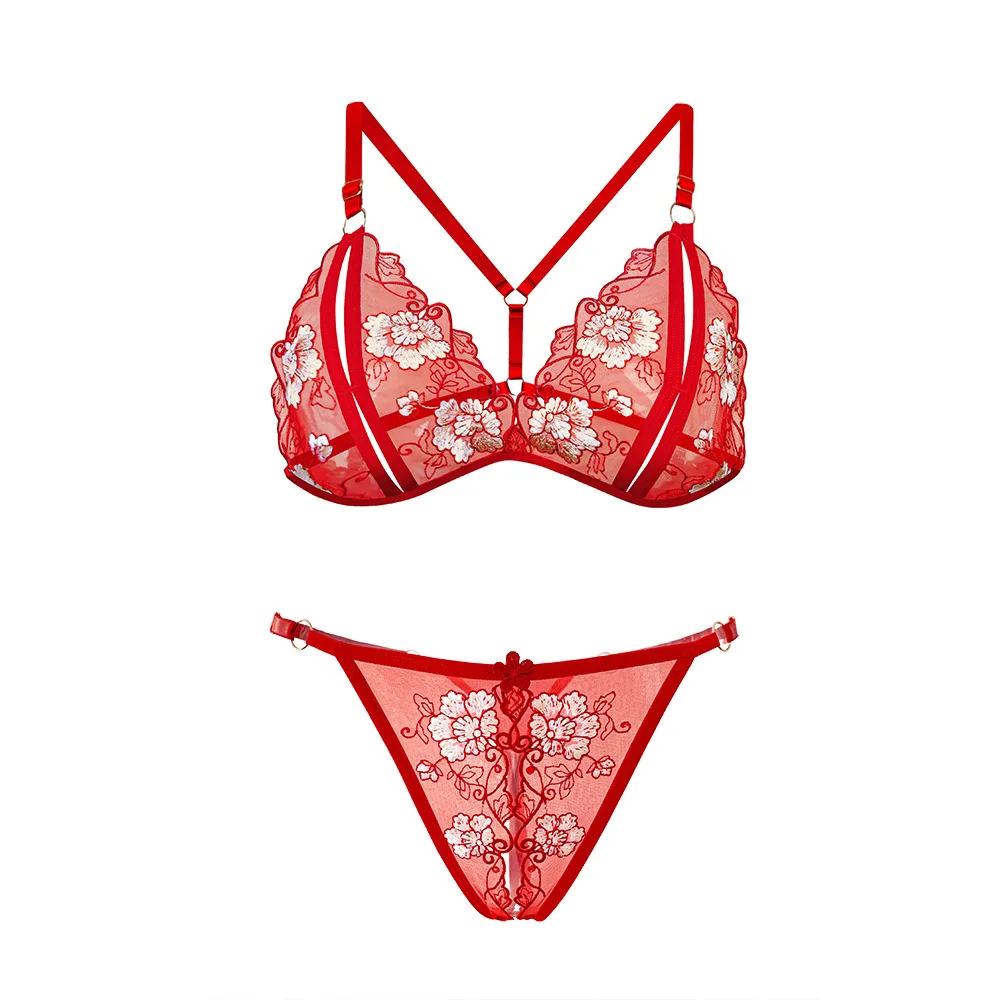 Fancy bra set with exposed breasts, transparent mesh embroidery, sexy thong with open crotch, hot for women H4VY
Fancy bra set with exposed breasts, transparent mesh embroidery, sexy thong with open crotch, hot for women H4VY