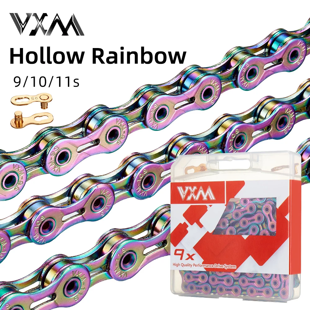 VXM Multi-Colored 9/10/11Speed Bicycle Chain - Rainbow Hollow Semi-Hollow Magic Buckle Road Bike MTB Compatible 116/126L
VXM Multi-Colored 9/10/11Speed Bicycle Chain - Rainbow Hollow Semi-Hollow Magic Buckle Road Bike MTB Compatible 116/126L