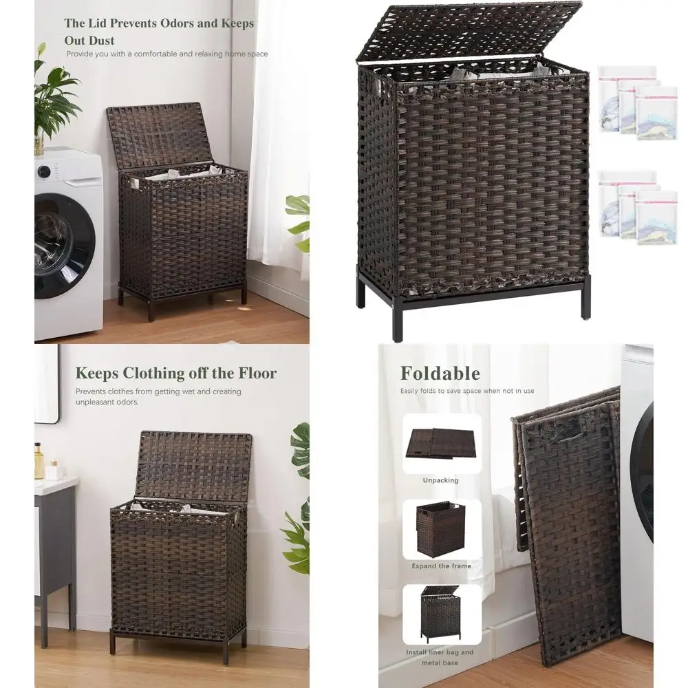 Плетеная корзина для белья из ротанга, 112 л с крышкой, 2 съемными сумками-вкладышами, металлическими ножками, 6 сетчатых пакетов, 2-секционный органайзер для дома
Плетеная корзина для белья из ротанга, 112 л с крышкой, 2 съемными сумками-вкладышами, металлическими ножками, 6 сетчатых пакетов, 2-секционный органайзер для дома