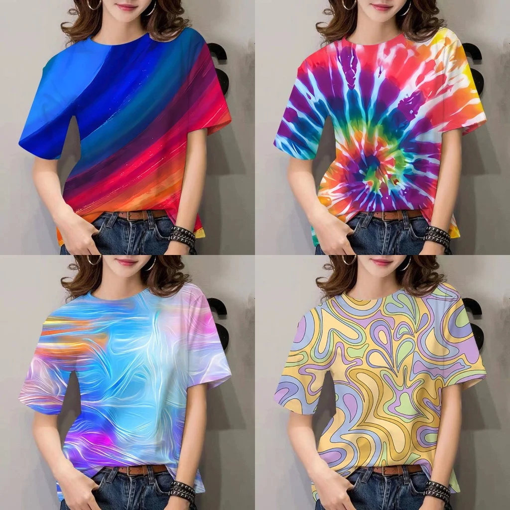 2024 New 3d Tie-dye Cetak Summer Kasual T-shirt Sweet Ladies Round Neck Short Sleeved
2024 New 3d Tie-dye Cetak Summer Kasual T-shirt Sweet Ladies Round Neck Short Sleeved