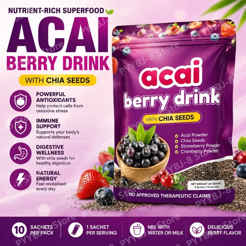 Acai Berry Powder Contain Vitamin Chia Seeds and 7Types of Berry Powders Help Improve Skin Condition & Enhance Immunity 10packs
Acai Berry Powder Contain Vitamin Chia Seeds and 7Types of Berry Powders Help Improve Skin Condition & Enhance Immunity 10packs