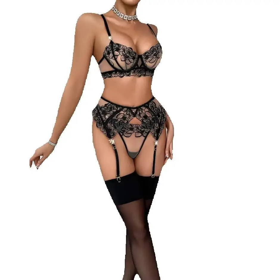 Sensual Woman Lingerie Ultra Sexy Lace Floral Bra Panty Set See Through Sheer Garter Belt with Underwear Exotic Costume
Sensual Woman Lingerie Ultra Sexy Lace Floral Bra Panty Set See Through Sheer Garter Belt with Underwear Exotic Costume
