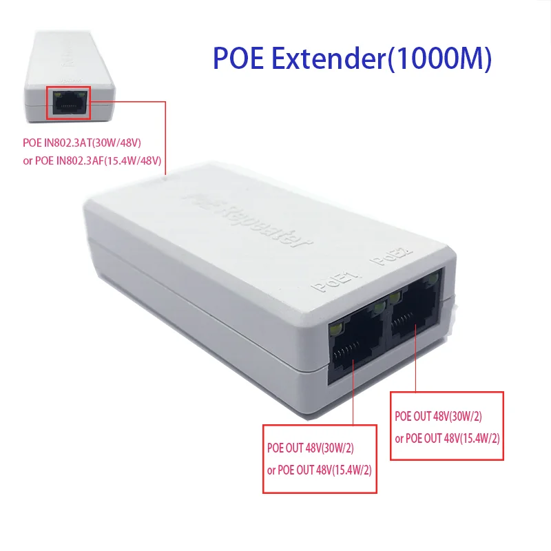 Gigabit 2 Port POE Extender, IEEE 802.3af/at PoE+ Standard, 10/100/1000Mbps, POE Repeater 100 meters(328 ft), Extender
Gigabit 2 Port POE Extender, IEEE 802.3af/at PoE+ Standard, 10/100/1000Mbps, POE Repeater 100 meters(328 ft), Extender
