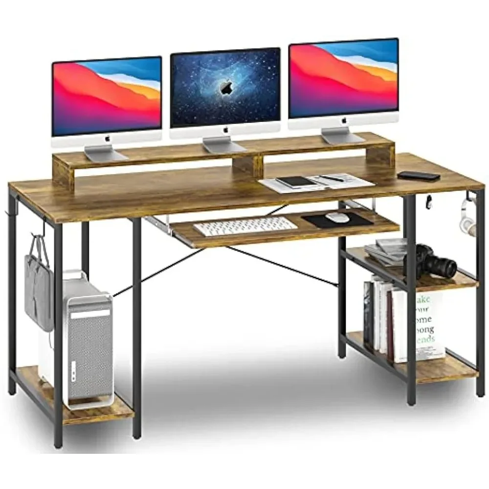 Computer Desk with Keyboard Tray, 55-inch Heavy Duty Desk with Storage Shelves, Easy Assemble, Rustic Brown
Computer Desk with Keyboard Tray, 55-inch Heavy Duty Desk with Storage Shelves, Easy Assemble, Rustic Brown