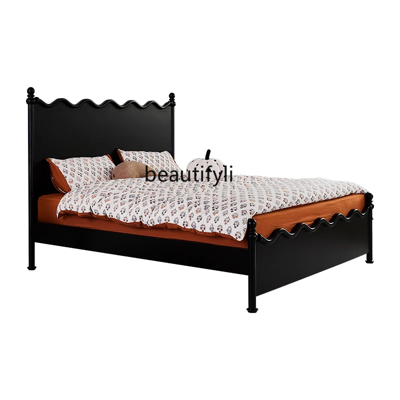 French retro solid wood bed black double bed wavy bed medieval furniture American light French
French retro solid wood bed black double bed wavy bed medieval furniture American light French