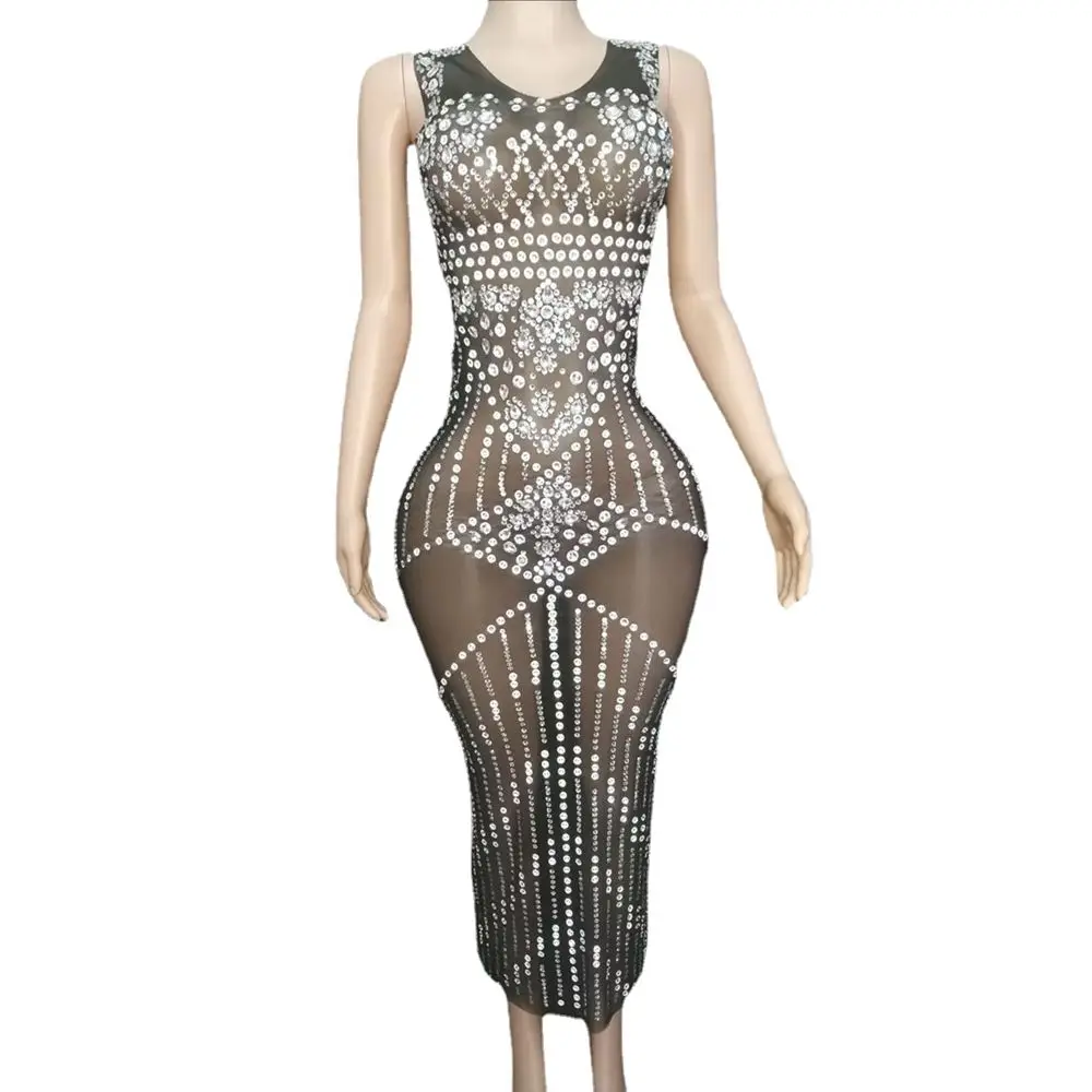 Sparkly Rhinestones Black Long Dress Sexy Sleeveless Mesh Transparent Evening Celebrate Birthday Dress Party Outfit Stage Wear
Sparkly Rhinestones Black Long Dress Sexy Sleeveless Mesh Transparent Evening Celebrate Birthday Dress Party Outfit Stage Wear