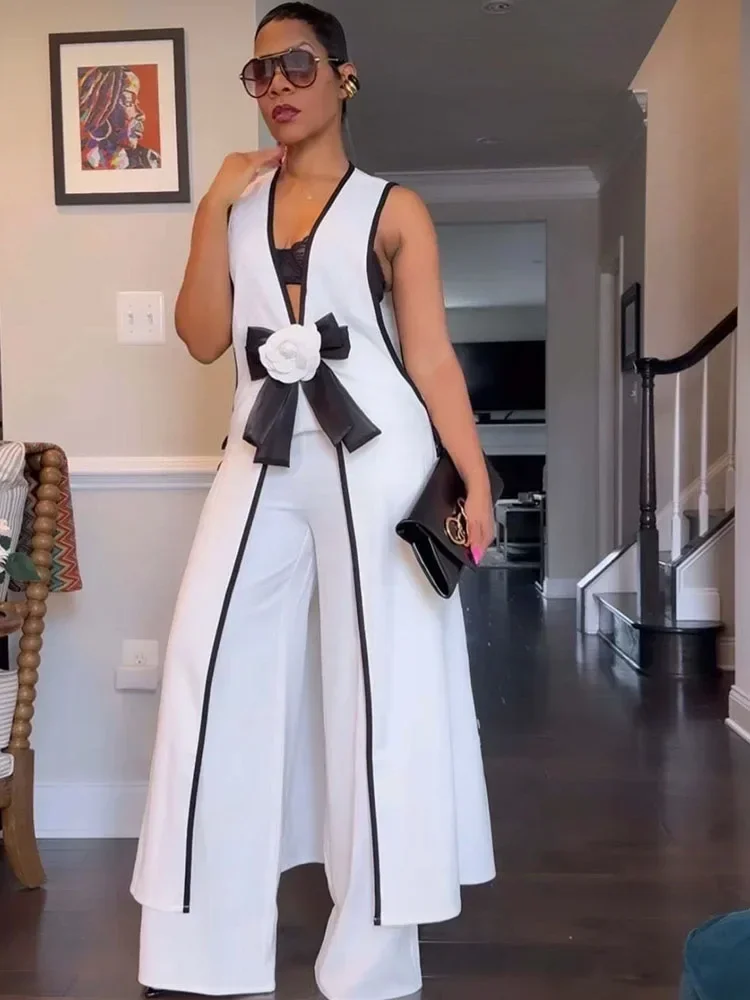Bow Tie Appliques V-neck Sleeveless Long Top and Wide Leg Pants Matching Sets Women 2 Piece Set Outfit Elegant Sexy Club Outfits
Bow Tie Appliques V-neck Sleeveless Long Top and Wide Leg Pants Matching Sets Women 2 Piece Set Outfit Elegant Sexy Club Outfits