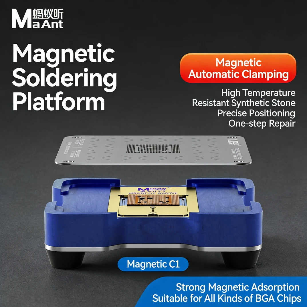 Платформа MAant C1 Magnet Tin Planting Platform для пайки BGA и реболлинга процессоров iPhone A8-A19, QUALCOMM HS EMMC, набор инструментов для материнских плат
Платформа MAant C1 Magnet Tin Planting Platform для пайки BGA и реболлинга процессоров iPhone A8-A19, QUALCOMM HS EMMC, набор инструментов для материнских плат