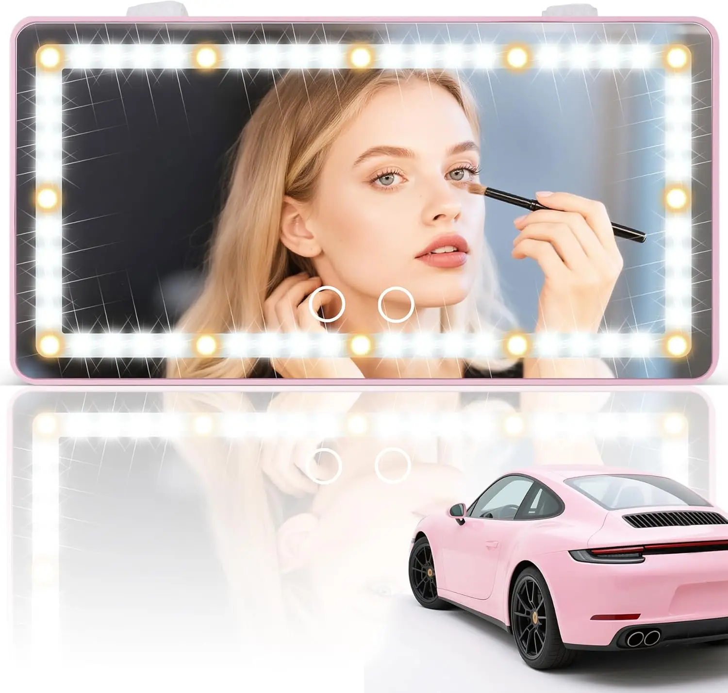 Rechargeable Car Sun Visor Vanity Mirror with 60 LEDs, 3 Light Modes & Dimmable Touch Control - Pink
Rechargeable Car Sun Visor Vanity Mirror with 60 LEDs, 3 Light Modes & Dimmable Touch Control - Pink