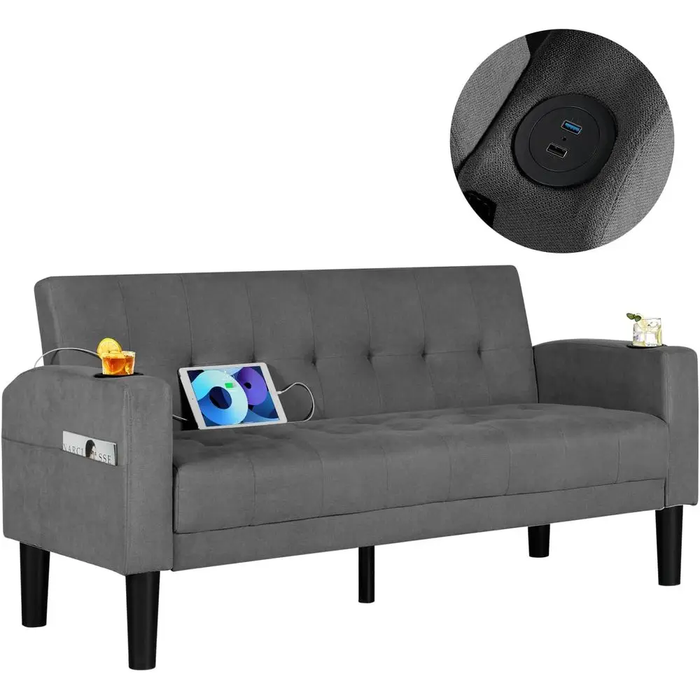 Linen Upholstered Loveseat with USB Ports, Cup Holders, and Storage for Living Room, Office, or Bedroom - Grey
Linen Upholstered Loveseat with USB Ports, Cup Holders, and Storage for Living Room, Office, or Bedroom - Grey