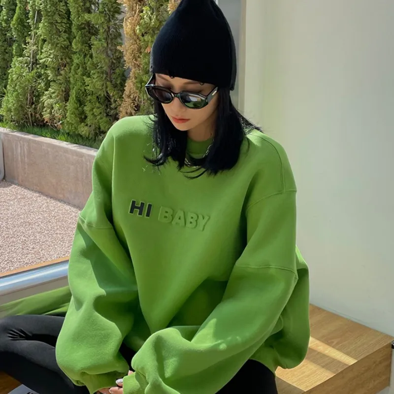 Women's Clothing Korean Fashion Baggy Pure Green Pullover Sweatshirt Letter Print Raglan Sleeves Long Sleeves Hoodie Autumn 2023
Women's Clothing Korean Fashion Baggy Pure Green Pullover Sweatshirt Letter Print Raglan Sleeves Long Sleeves Hoodie Autumn 2023
