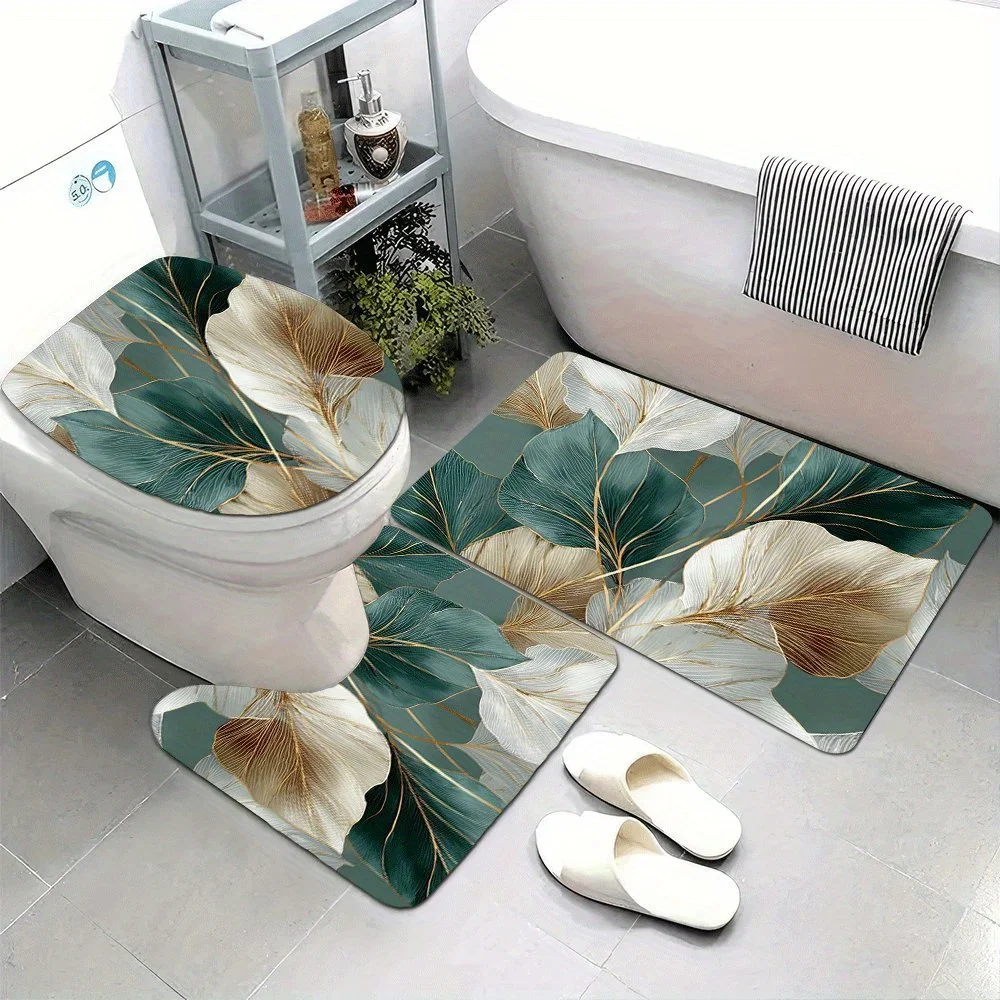 3pcs Bohemian Abstract Green and White Leaf Medieval Golden Thread Leaf Geometric Aesthetic Bath Mat, made of high-quality flann
3pcs Bohemian Abstract Green and White Leaf Medieval Golden Thread Leaf Geometric Aesthetic Bath Mat, made of high-quality flann