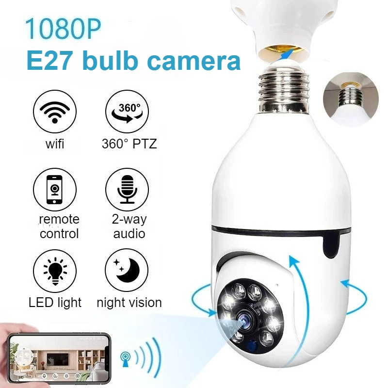 E27 Камера с лампочкой Wi-Fi 1080P Видео 360° PTZ Веб-камера Ночное видение Обнаружение движения Дистанционный монитор Беспроводная внутренняя камера наблюдения
E27 Камера с лампочкой Wi-Fi 1080P Видео 360° PTZ Веб-камера Ночное видение Обнаружение движения Дистанционный монитор Беспроводная внутренняя камера наблюдения