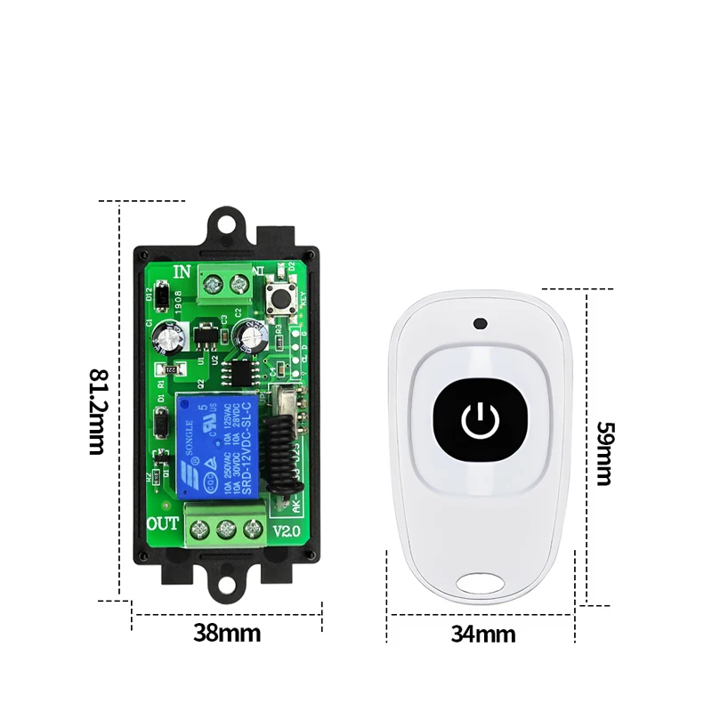 RF Wireless Remote Control Switch System DC12V 1CH transmitter receiver relay power on lighting LED Delay time
RF Wireless Remote Control Switch System DC12V 1CH transmitter receiver relay power on lighting LED Delay time