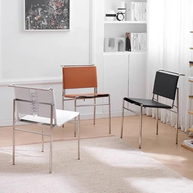 Italian saddle leather dining chair stainless steel chair, light luxury household Rockburun chair
Italian saddle leather dining chair stainless steel chair, light luxury household Rockburun chair