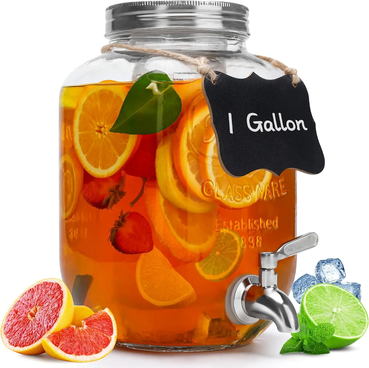 1 Gallon Glass Beverage Dispenser with Stainless Steel Spigot for Parties and Weddings
1 Gallon Glass Beverage Dispenser with Stainless Steel Spigot for Parties and Weddings