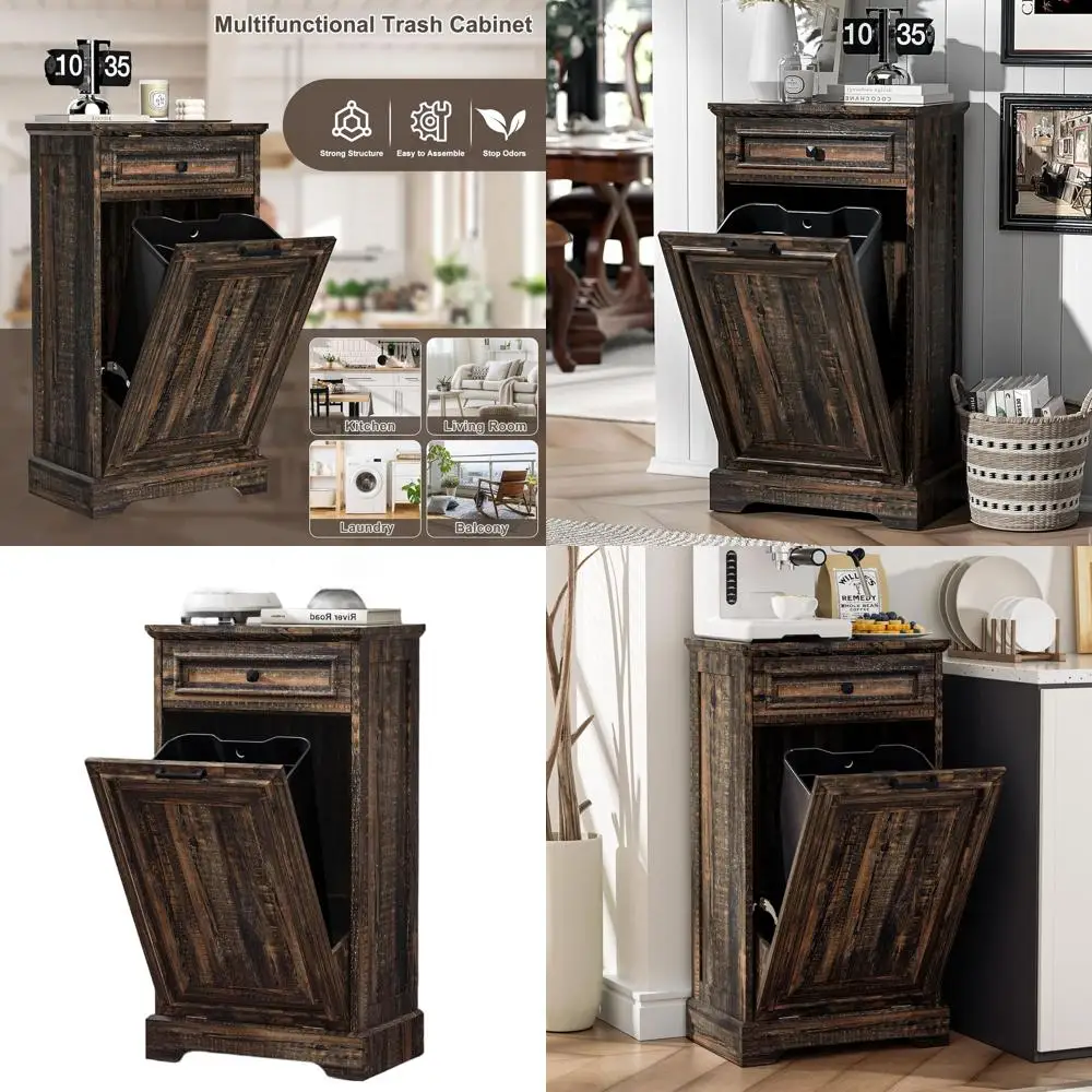 Hidden Kitchen Trash Cabinet with Standing Recycling Bin, Rustic Brown
Hidden Kitchen Trash Cabinet with Standing Recycling Bin, Rustic Brown