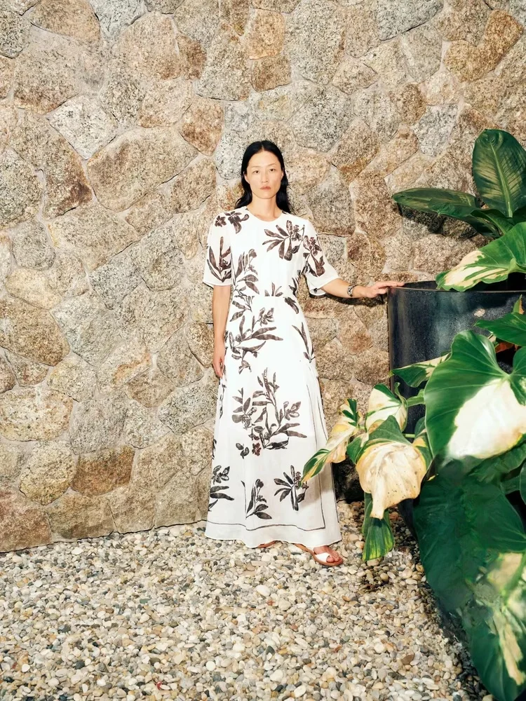 Edition Women's Summer New Water-Media Floral Print Flax Long Dr Bared Waist irt Dr Sle round Ne ort Sve
Edition Women's Summer New Water-Media Floral Print Flax Long Dr Bared Waist irt Dr Sle round Ne ort Sve