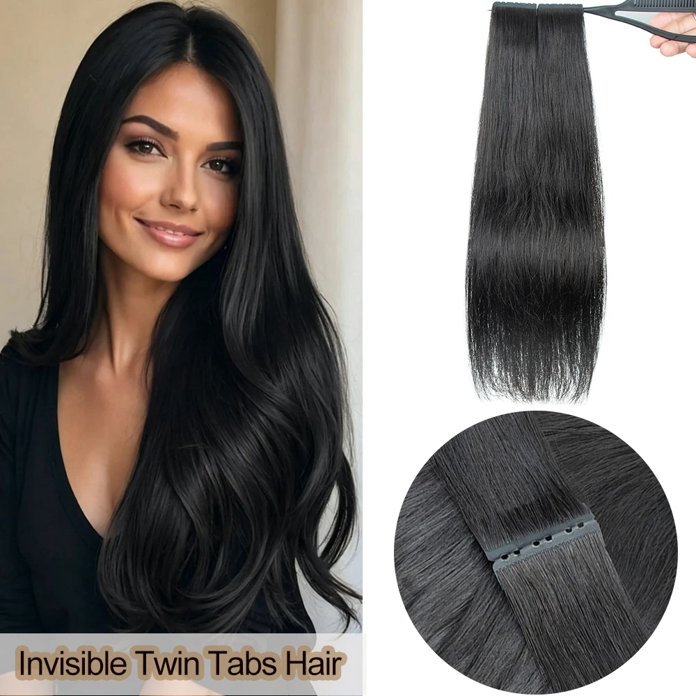 Twin Tabs Human Hair With Holes Micro Beads Hair Extensions Inject PU Skin Weft Natural Hair 10PCS Remy Invisible Hair Weft