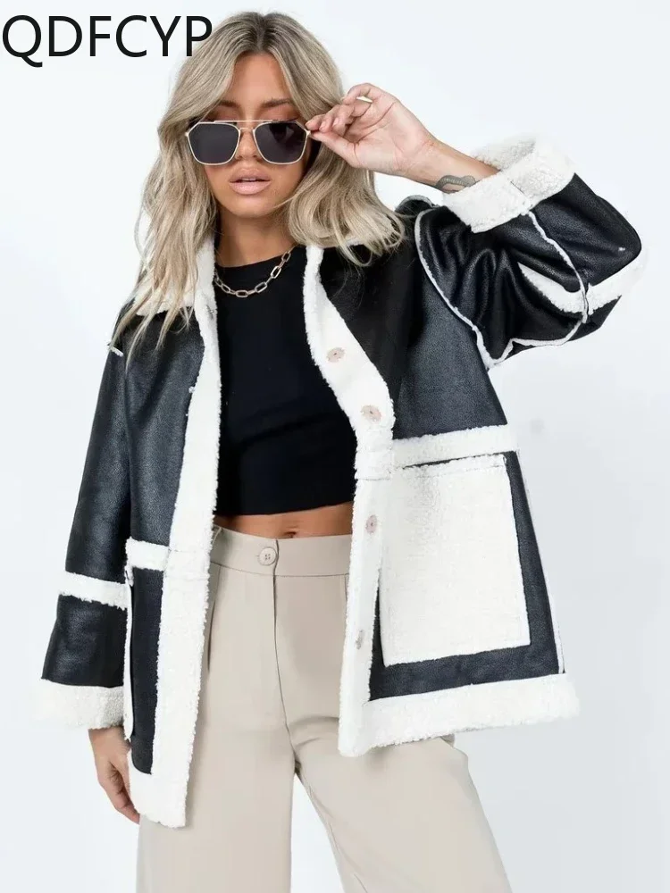 2023 High Street Lapel Jacket Autumn Winter Womens Coats New Contrast Stitching Leather Jacket Trend Loose Casual Jackets Women
2023 High Street Lapel Jacket Autumn Winter Womens Coats New Contrast Stitching Leather Jacket Trend Loose Casual Jackets Women