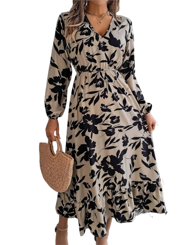 Elegant Floral Print Dress Lady Fashion Long Sleeve V Neck Pullover Loose Dresses For Women Casual Holiday Office Clothes New
Elegant Floral Print Dress Lady Fashion Long Sleeve V Neck Pullover Loose Dresses For Women Casual Holiday Office Clothes New