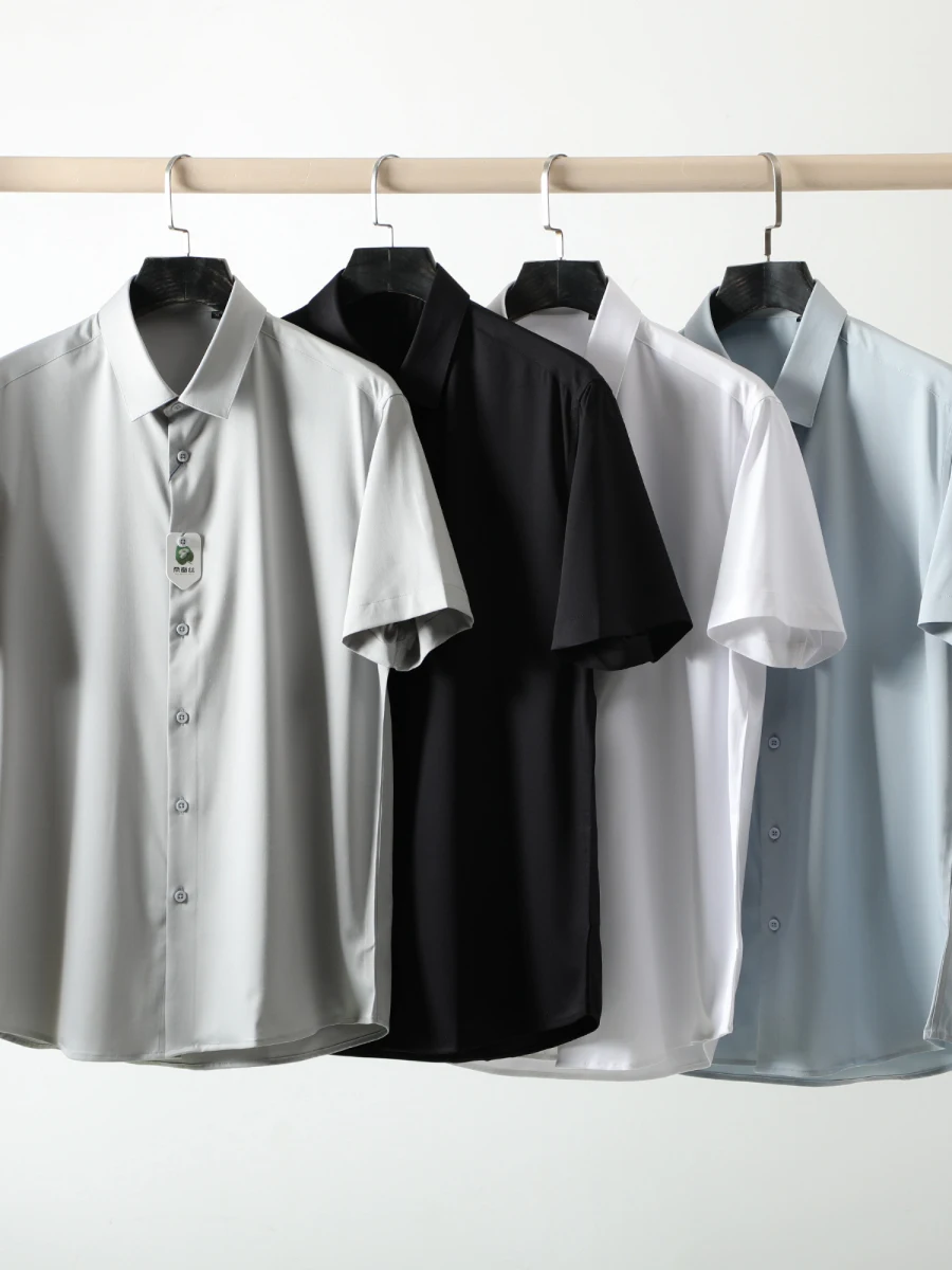 Comfortable Silk Blend Men's Business Casual Shirt Summer New Style Elastic Versatile Short Sleeve Flip Collar Color
Comfortable Silk Blend Men's Business Casual Shirt Summer New Style Elastic Versatile Short Sleeve Flip Collar Color