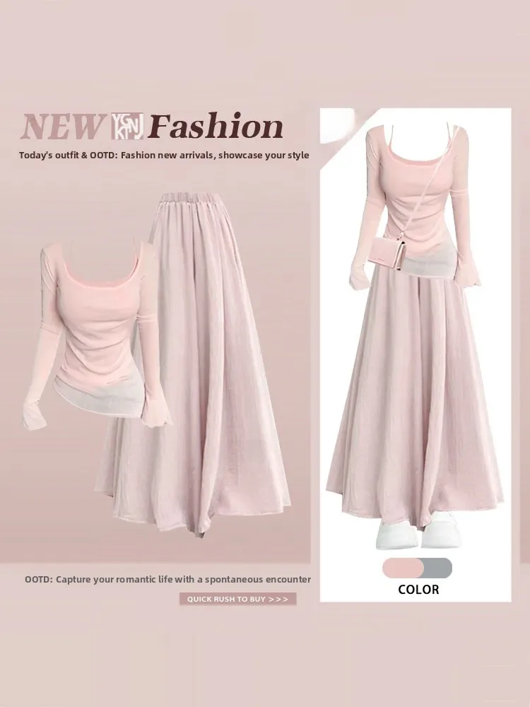 Summer Sweet T-Shirt Women's Long Sleeve Casual Two-Piece Set with Slimming Wide Leg Casual Skirt Pants Soft Gentle Style
Summer Sweet T-Shirt Women's Long Sleeve Casual Two-Piece Set with Slimming Wide Leg Casual Skirt Pants Soft Gentle Style