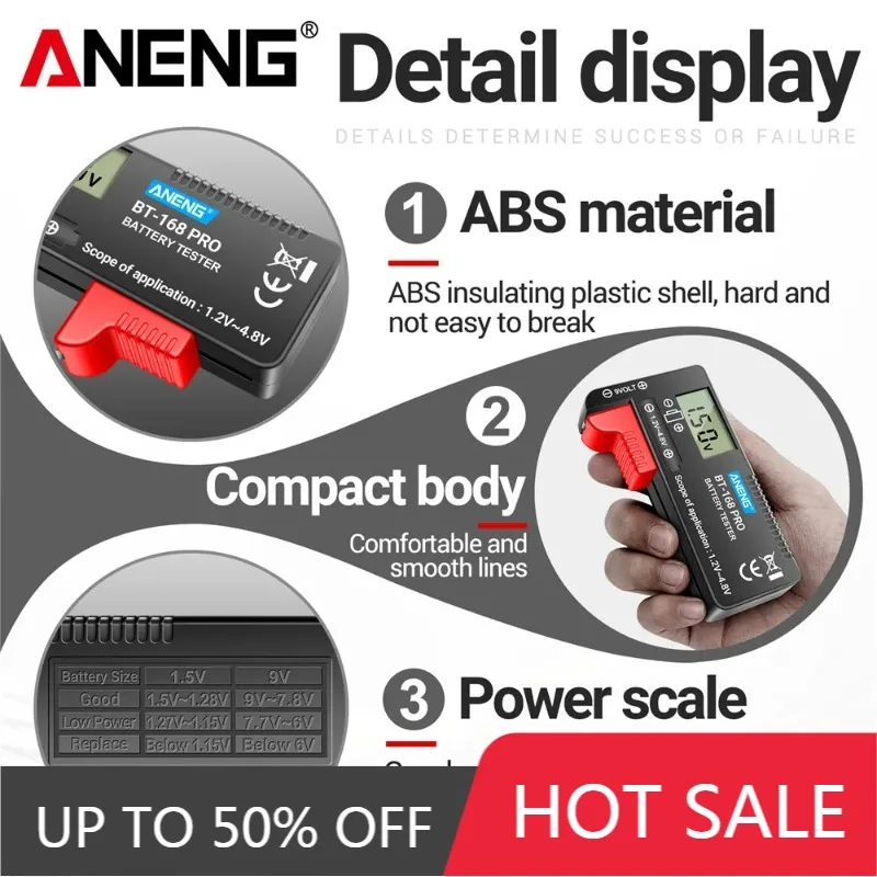 ANENG BT-168 PRO Battery Level Tester LCD Digital Power Test Display Cell AAA AA 9V 16340 Battery Universal Analyzers Tools
ANENG BT-168 PRO Battery Level Tester LCD Digital Power Test Display Cell AAA AA 9V 16340 Battery Universal Analyzers Tools