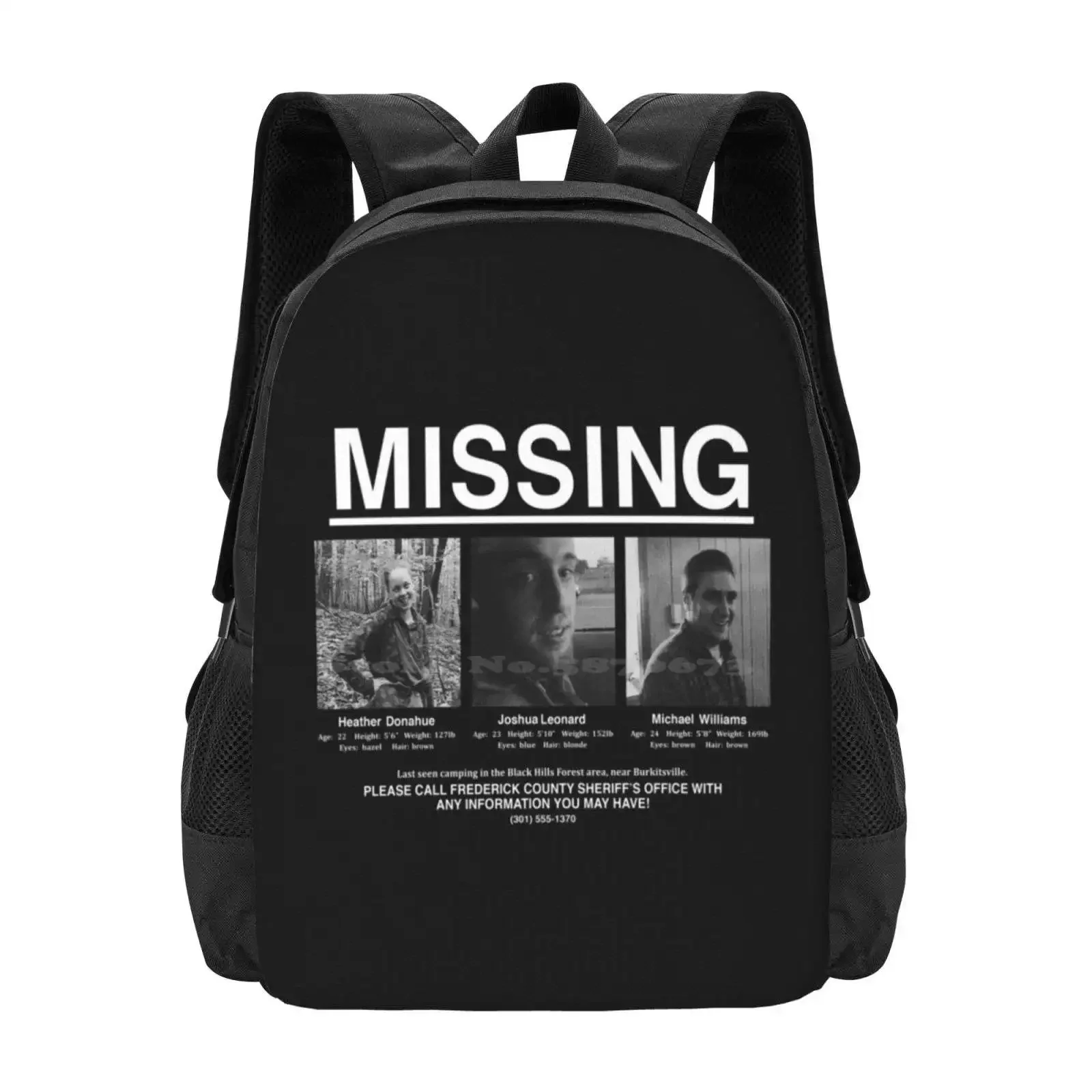 The Burkittsville Three - White Hot Sale Schoolbag Backpack Fashion Bags Burkittsville The Blair Witch Project Camera Movie
The Burkittsville Three - White Hot Sale Schoolbag Backpack Fashion Bags Burkittsville The Blair Witch Project Camera Movie
