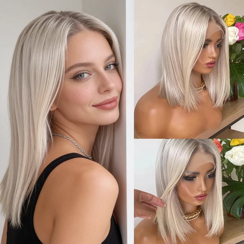 Women's Wig Ombre White Platinum Blonde Highlights Synthetic HD Lace Front Wig 12 Inch Short Straight Bob Wig Middle Part Wig
Women's Wig Ombre White Platinum Blonde Highlights Synthetic HD Lace Front Wig 12 Inch Short Straight Bob Wig Middle Part Wig