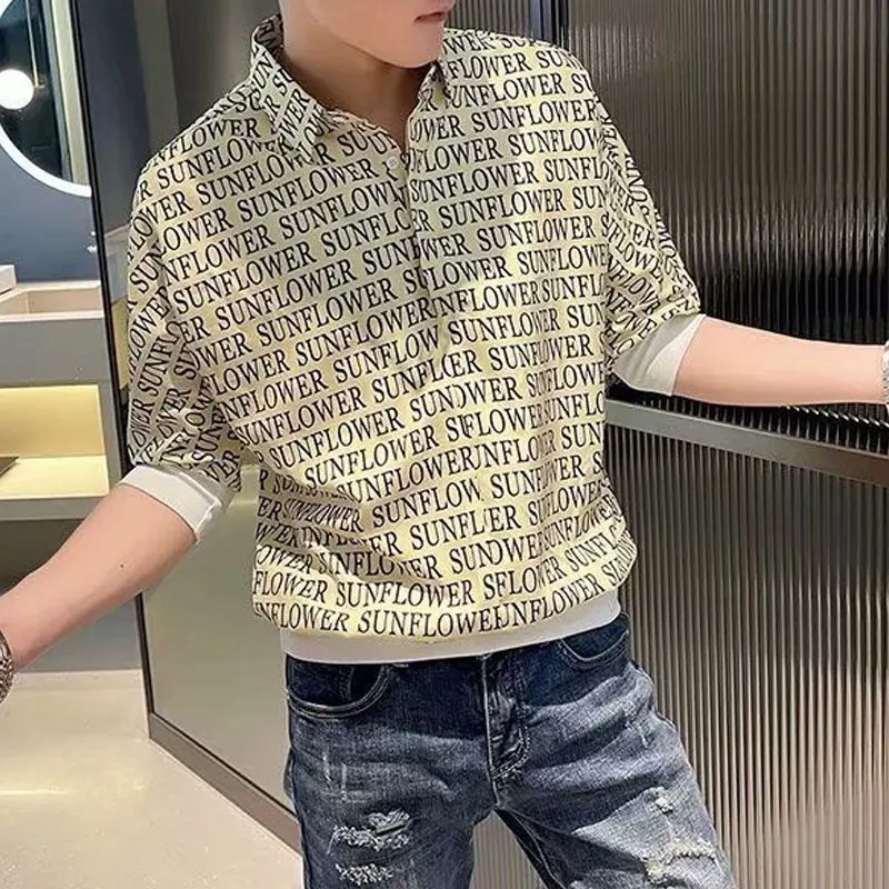 Fashion Casual Letter Printed Shirts Men's Clothing 3/4 Sleeve Summer Youthful Vitality Turn-down Collar Daily Button Shirts New
Fashion Casual Letter Printed Shirts Men's Clothing 3/4 Sleeve Summer Youthful Vitality Turn-down Collar Daily Button Shirts New