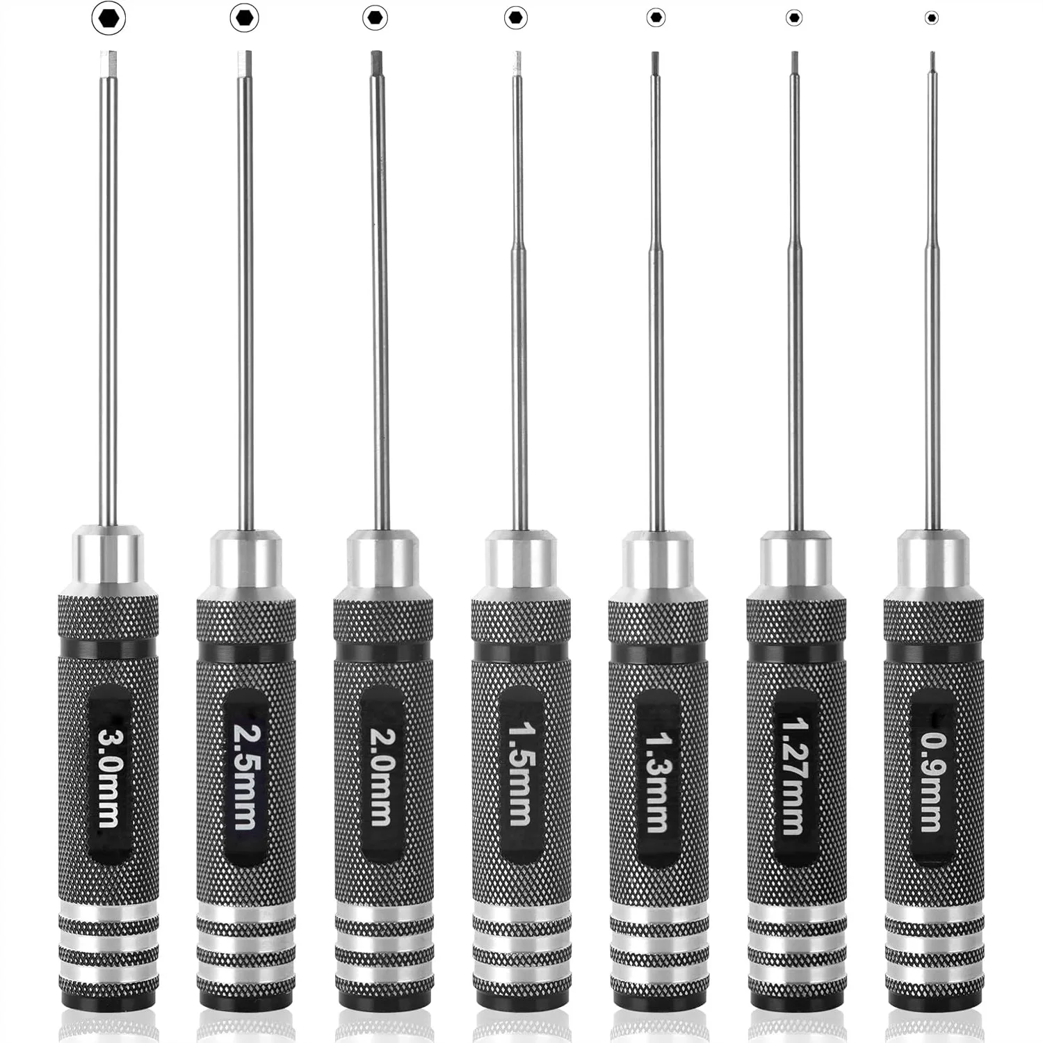7pc Precision RC Hex Screwdriver Set with Micro Allen Wrenches 0.9mm-3.0mm for RC Cars Helicopters
7pc Precision RC Hex Screwdriver Set with Micro Allen Wrenches 0.9mm-3.0mm for RC Cars Helicopters