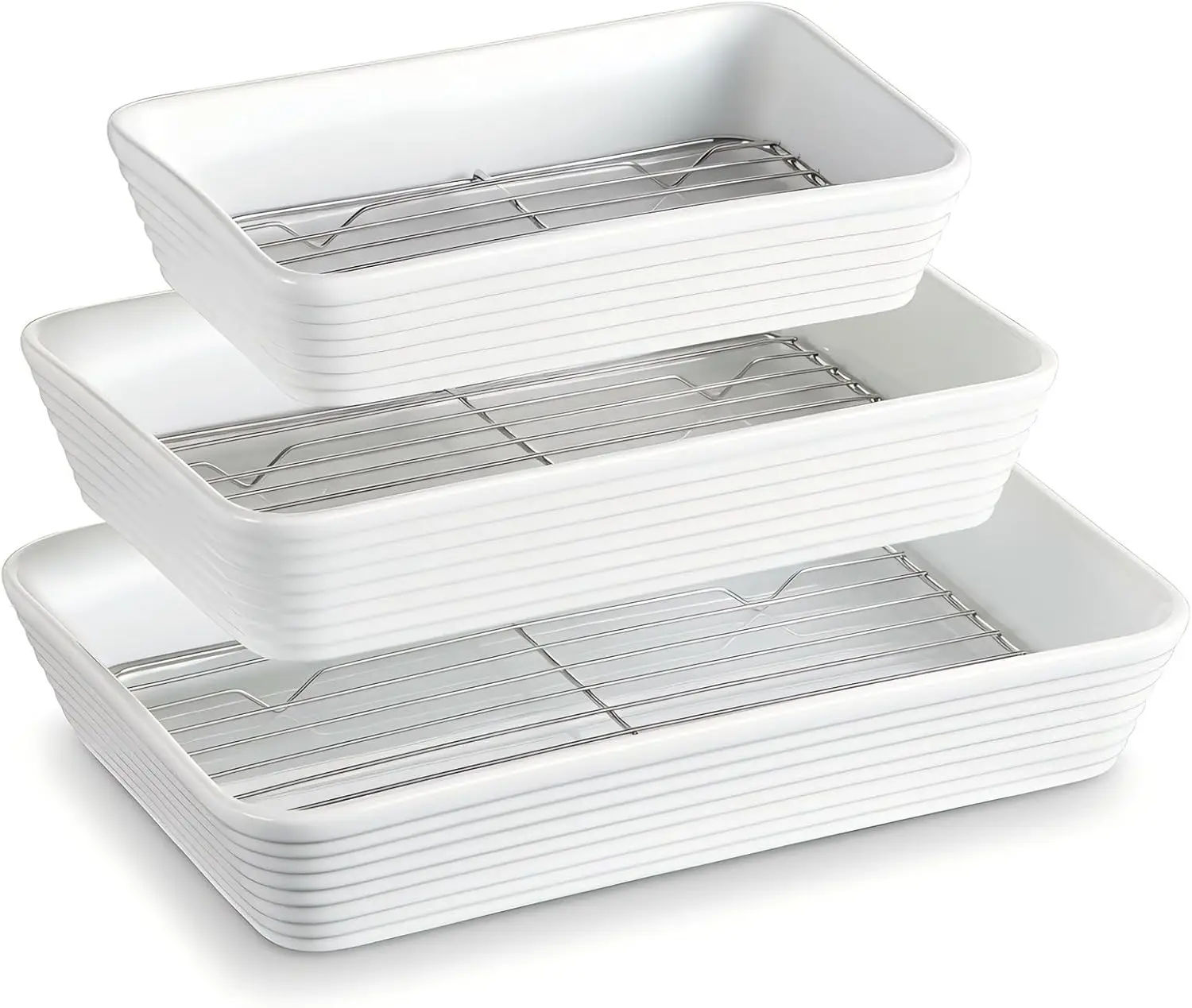 Large Ceramic Baking Dish Set with Racks, 3 Sizes for Oven Cooking, Serving, and Roasting
Large Ceramic Baking Dish Set with Racks, 3 Sizes for Oven Cooking, Serving, and Roasting