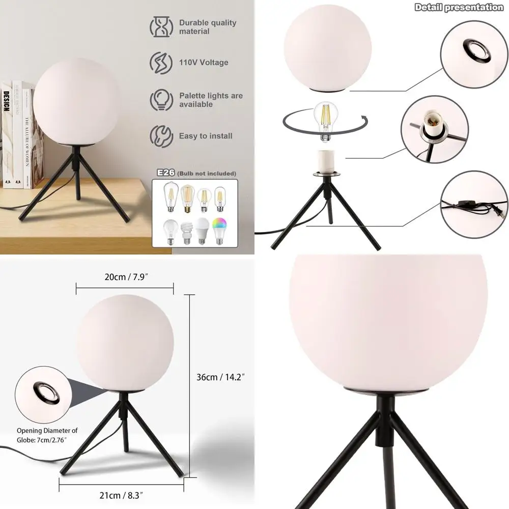 Milk White Glass Globe Table Lamp with Black Tripod Stand - Minimalist Style for Bedside, Living Room, and Office
Milk White Glass Globe Table Lamp with Black Tripod Stand - Minimalist Style for Bedside, Living Room, and Office