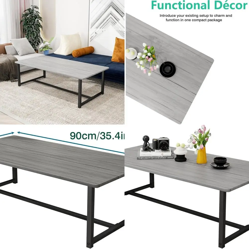 Rectangular Wooden Coffee Table with Metal Frame for Living Room, Mid-Century Modern, Grey, Easy Assembly
Rectangular Wooden Coffee Table with Metal Frame for Living Room, Mid-Century Modern, Grey, Easy Assembly