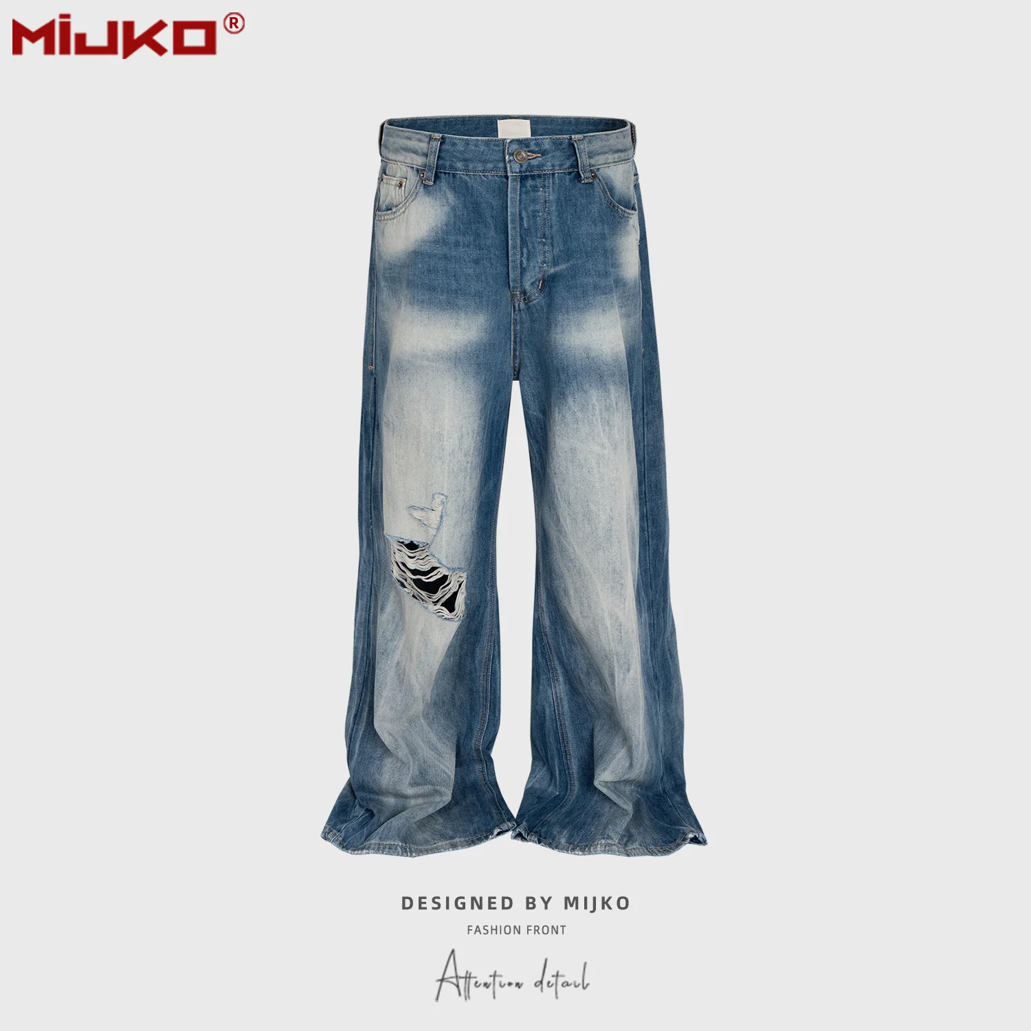 MIJKO Jeans Men's and Women's Wide Leg Pants Hole Washed Made Old Blue White Jeans 25ss
MIJKO Jeans Men's and Women's Wide Leg Pants Hole Washed Made Old Blue White Jeans 25ss