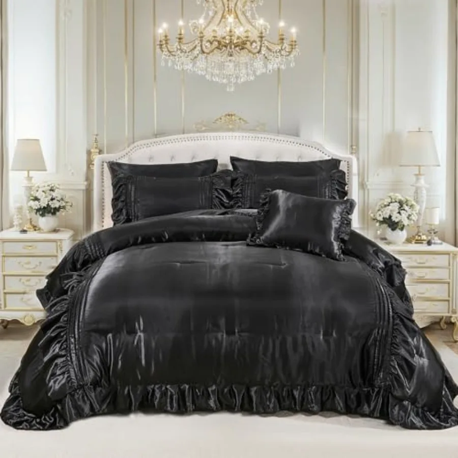Satin Comforter Set 8 Pieces Size Comforter with Sheets Silk Like Satin Bed Set Luxury Bedding Bed in a Bag 1 Comforter 4 Pillo
Satin Comforter Set 8 Pieces Size Comforter with Sheets Silk Like Satin Bed Set Luxury Bedding Bed in a Bag 1 Comforter 4 Pillo