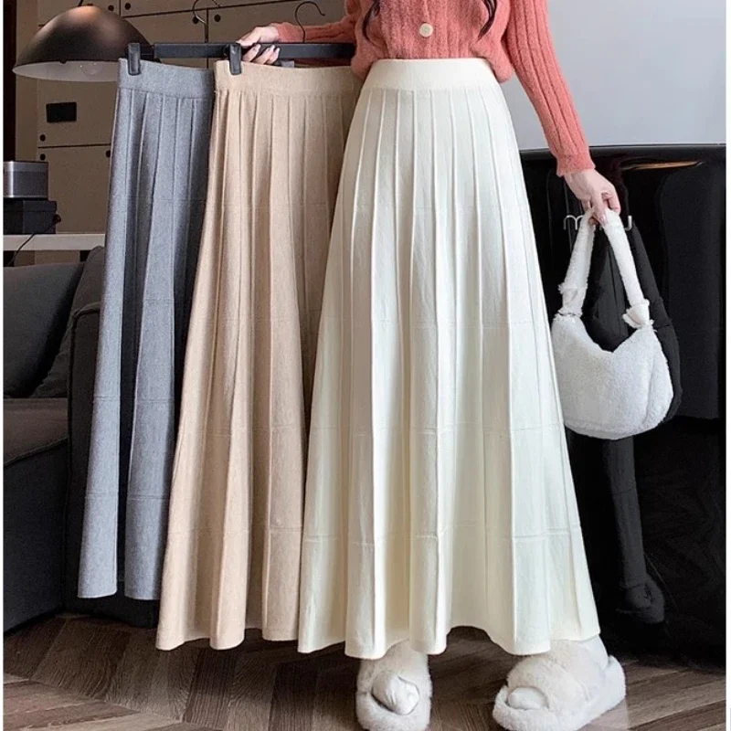 Winter Plaid Knitted Cashere Flared Maxi Long Skirt Autumn Warm Solid Striped Ankle Length Knit Skirts Beige Gray
Winter Plaid Knitted Cashere Flared Maxi Long Skirt Autumn Warm Solid Striped Ankle Length Knit Skirts Beige Gray