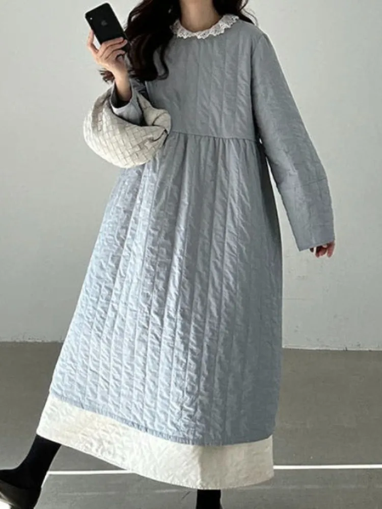 Sweet Splice Pleated Texture Cotton Blend Long Casual Dress Women's Winter Loose Fit Dress Campus Street Style Commute
Sweet Splice Pleated Texture Cotton Blend Long Casual Dress Women's Winter Loose Fit Dress Campus Street Style Commute