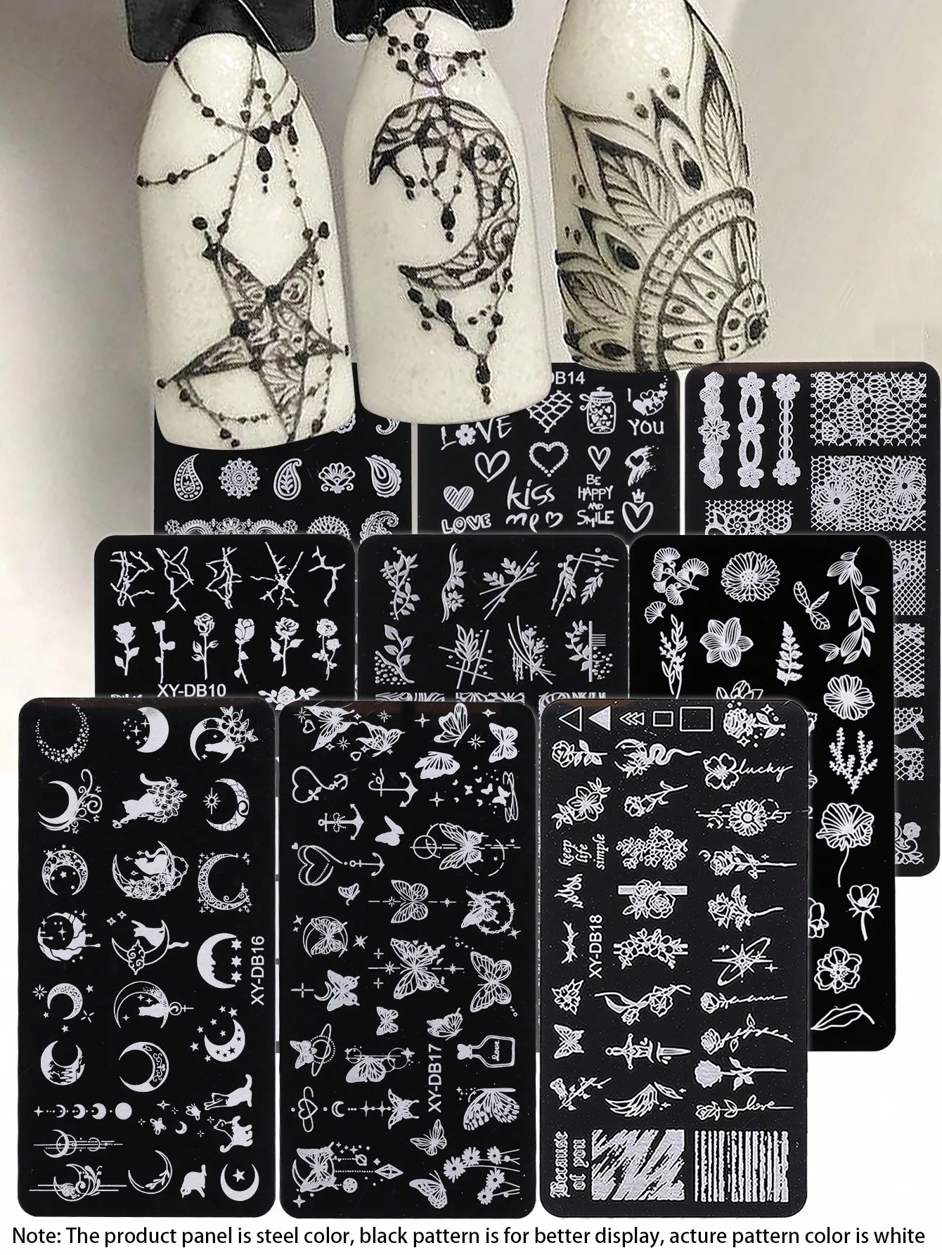 1pc Cat & Crescent Moon Nail Art Stamping Plate With Rose Flower, Heart Y2K Pattern Design Nail Stamping Template, Nail Art Accessories Tool, Suitable For Women And Girls
1pc Cat & Crescent Moon Nail Art Stamping Plate With Rose Flower, Heart Y2K Pattern Design Nail Stamping Template, Nail Art Accessories Tool, Suitable For Women And Girls