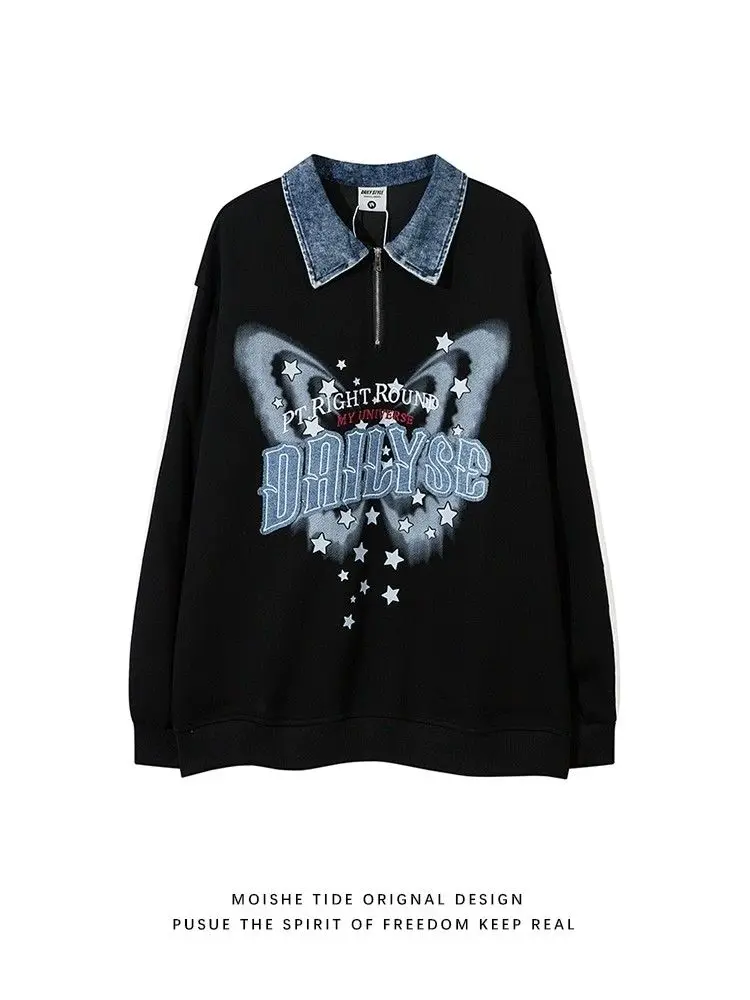 American retro denim letter patch embroidery trendy street half zipper lapel sweatshirt men's loose couple jacket y2k ins emo 
American retro denim letter patch embroidery trendy street half zipper lapel sweatshirt men's loose couple jacket y2k ins emo