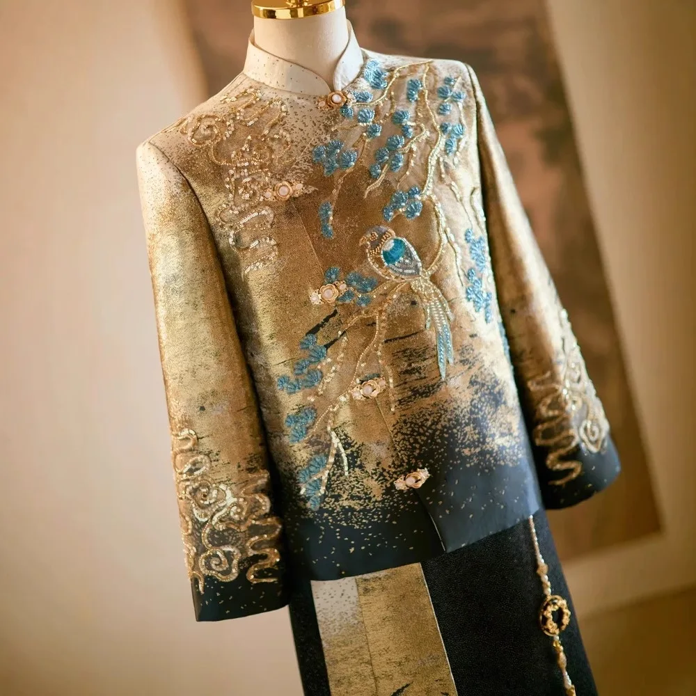 Luxury Sequins Embroider Tang Clothes Chinese Style Groom Wedding Tang Suit Tradition Mandarin Collar Jacket Plus Size 4Xl
Luxury Sequins Embroider Tang Clothes Chinese Style Groom Wedding Tang Suit Tradition Mandarin Collar Jacket Plus Size 4Xl