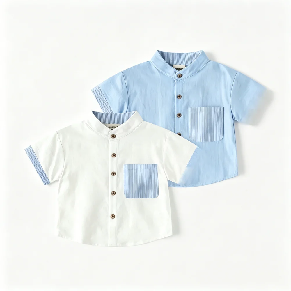2026 Summer 2T-6T Korean Style Kids Clothes Blue White Striped Stand Collar Casual Shirt For Boys
2026 Summer 2T-6T Korean Style Kids Clothes Blue White Striped Stand Collar Casual Shirt For Boys