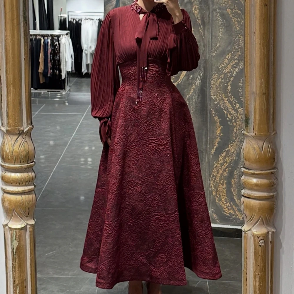 Customized A-line Evening Dresses Ankle-length High-neck Full Sleeve Prom Gown Fashion Beading Pleat Simple Draped Party Gown
Customized A-line Evening Dresses Ankle-length High-neck Full Sleeve Prom Gown Fashion Beading Pleat Simple Draped Party Gown