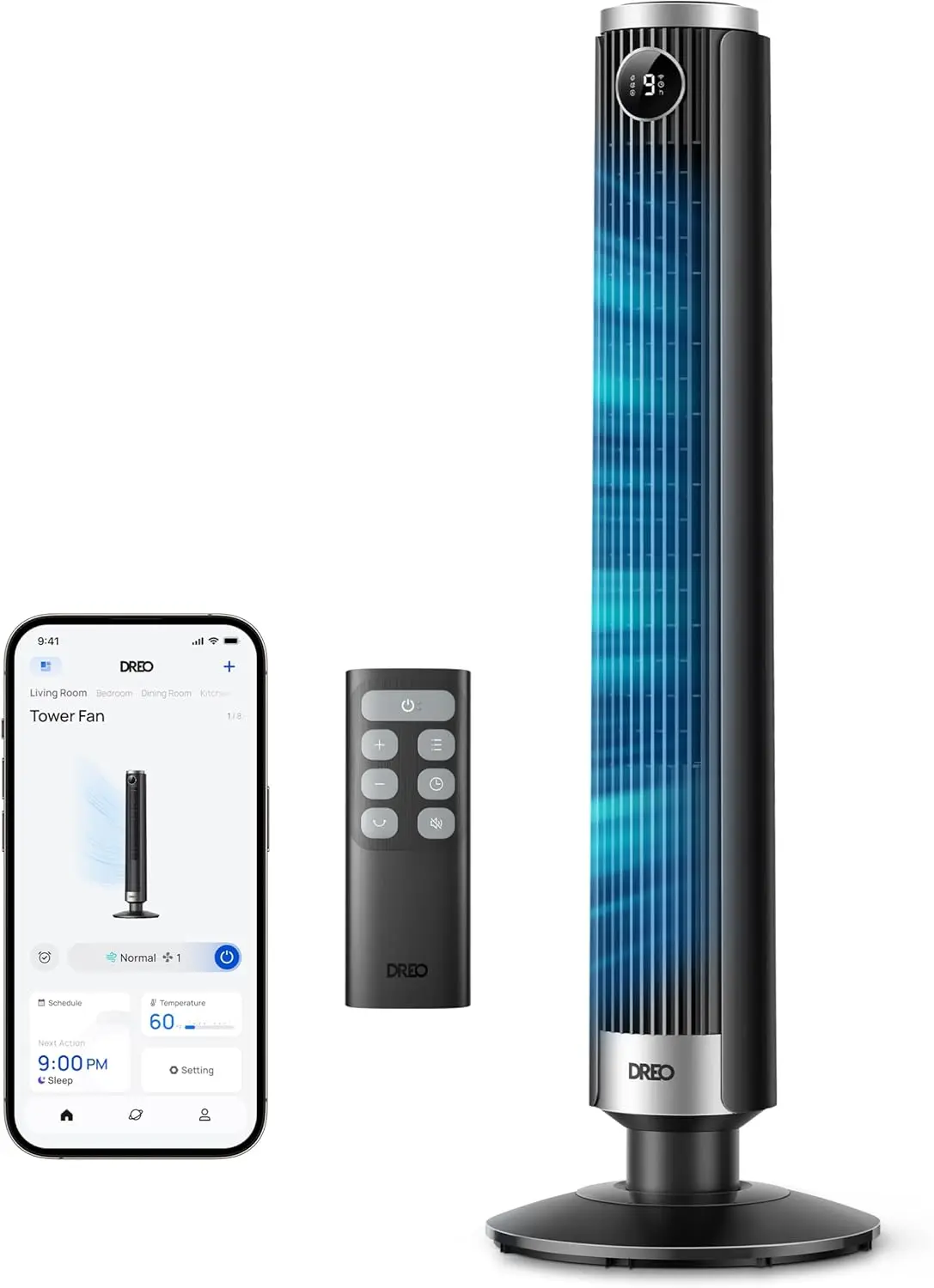 Smart Tower Fan for Bedroom, Adjustable Height 40-45", 28ft/s Velocity, 9 Speeds, 4 Modes, 90° Oscillation, 20dB Quiet, 12H Timer, Google/Alexa Compatible, Black
Smart Tower Fan for Bedroom, Adjustable Height 40-45", 28ft/s Velocity, 9 Speeds, 4 Modes, 90° Oscillation, 20dB Quiet, 12H Timer, Google/Alexa Compatible, Black