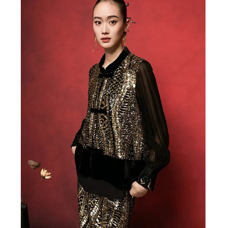 Spring New Stand Collar Wave Pattern Double Color Bead Embroidery Fabric Splicing Contrast Color Silk + Velvet Vest S-XL
Spring New Stand Collar Wave Pattern Double Color Bead Embroidery Fabric Splicing Contrast Color Silk + Velvet Vest S-XL